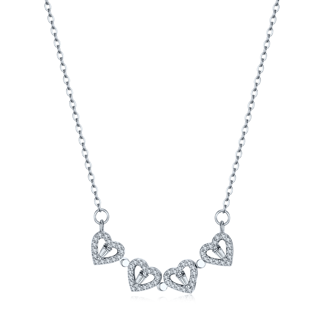 Silver Clover Hearts Necklace