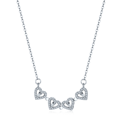 Silver Clover Hearts Necklace