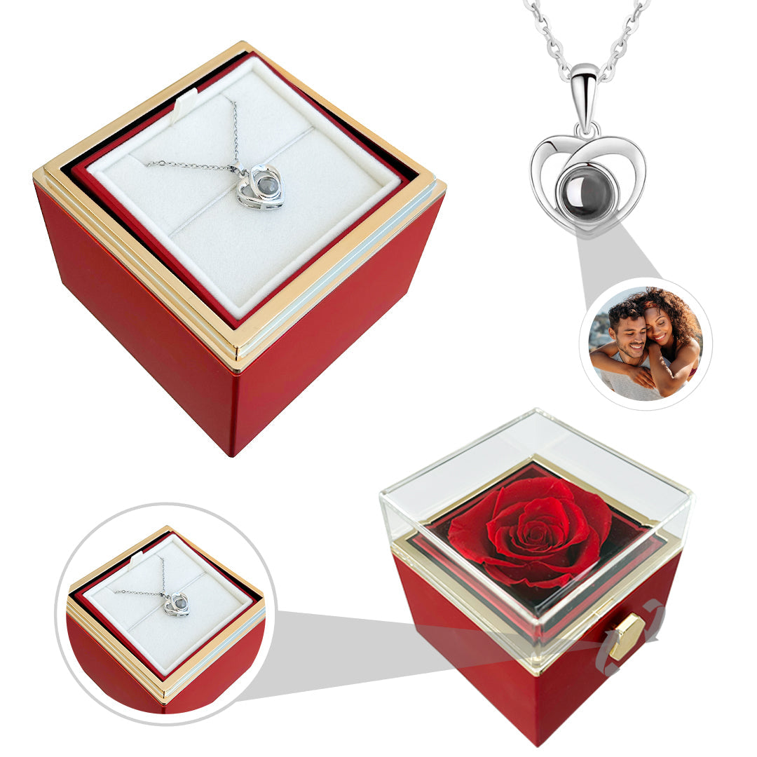 Personalized photo necklace - With Real Rose